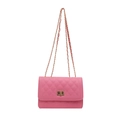 Borsa a tracolla trapuntata rosa con catena dorata e chiusura a girello in metallo - Rosa