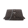 Vintage brown crossbody flap bag with all-over M-letter print and silver chain strap - Coffee