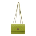 Quilted green crossbody chain bag with golden lock and faux leather texture - Green