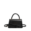Chic black square crossbody bag with gold text and embossed texture on smooth PU leather - Black