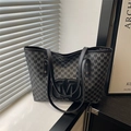 Sac cabas gris foncé avec imprimé monogramme M et logo en cuir noir gaufré en détail - Sans Pendentif / Noir