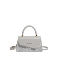 Light gray small square crossbody bag with top handle and golden hardware finish - Gray