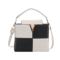 Black and white patchwork crossbody bag with litchi texture and gold V-clasp - Patchwork White