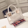 Transparent PVC jelly handbag in white with a matching inner pouch and gold lock - White