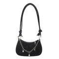 Chic black crescent underarm bag with monogram pattern and silver charm chain - Black