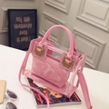 Pink transparent jelly handbag with inner pouch and adjustable shoulder strap - Pink
