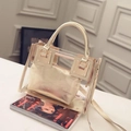 Sac gelée transparent en PVC avec pochette intérieure dorée et anses métalliques - Or