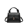 Minimalist black trapezoid handbag with knotted handle and golden ring buckle - Black