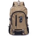 Mochila de lona caqui para viajes y ocio con múltiples bolsillos y detalles de cuero - Caqui oscuro