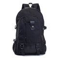 Mochila casual de lona negra para viaje con múltiples cremalleras y correas - Negro