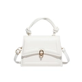 Minimalist white PU leather crossbody handbag with gold twist lock and knotted handle - White