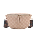Beige crossbody bag with M-pattern print and bohemian geometric wide shoulder strap - Pink