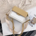 Retro color-block vierkante crossbodytas van leer met een brede stoffen schouderriem - Geel
