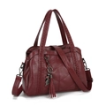 Bolso tote granate de cuero sintético con textura litchi y colgante de gato - Burdeos