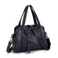 Bolso tote azul oscuro con costuras en V y asa tejida para mujer - Azul
