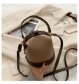 Cilindrische emmer tas van PU-leer in karamel en donker koffie met contrastrijk design - Kleurblok (Karamel/Donkere Koffie) / Khaki