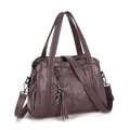 Bolso tote de cuero texturizado morado oscuro con asas trenzadas y colgante de gato - Púrpura Taro