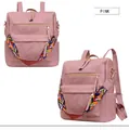 Zaino in pelle PU rosa con un'ampia tracolla colorata con motivo geometrico bohémien - Rosa
