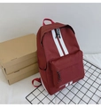 Zaino bordeaux alla moda con strisce bianche in nylon per viaggi e studenti universitari - Rosso / 22 Pollici