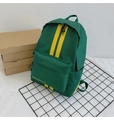 Zaino alla moda verde scuro con doppie strisce gialle e tasca anteriore con cerniera - Verde / 22 Pollici