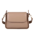 Minimalist light coffee PU leather baguette bag with gold hardware and wide strap - Khaki