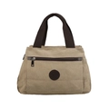 Khaki Reise-Reisetasche aus Canvas mit braunen Griffen und Reißverschlussfach - Khaki