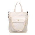 Borsa tote beige in velluto a coste con tasca frontale e tracolla regolabile - Bianco