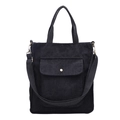 Borsa tote in velluto a coste nero con tasca frontale e tracolla regolabile versatile - Nero