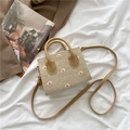 Mini beige strooien draagtas met madeliefjesborduurwerk en verstelbare riem - Khaki