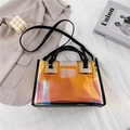 Iridescent laser TPU tote bag with black handles and adjustable shoulder strap - Black