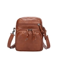 Vintage brown leather crossbody bag with multiple zip pockets and adjustable strap - Brown
