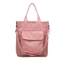 Pink corduroy tote bag with front pocket and adjustable strap for women - Lotus Pink