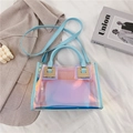 Iridescent laser PVC handbag with light blue leather straps and crossbody shoulder belt - Blue