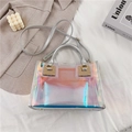 Holographic transparent tote bag with silver leather handles and adjustable strap - Silver