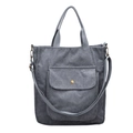 Minimalist dark grey corduroy tote bag with adjustable strap and golden metal buckle - Gray