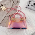 Pink holographic transparent PVC tote bag with adjustable strap and inner pouch - Pink