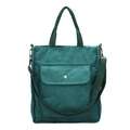 Dark green corduroy crossbody bag with adjustable strap and magnetic front pocket - Dark Green