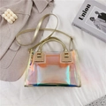 Laser iridescent transparent tote bag with golden handles and a removable shoulder strap - Gold