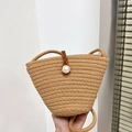 Secchiello intrecciato a mano kaki con chiusura a perla per le vacanze estive - Cachi