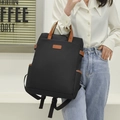 Wasserdichter 15,6 Zoll Business Laptop Rucksack aus schwarzem Nylon mit braunen Griffen - Schwarz