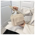Beige faux shearling crossbody bag for women with flap pocket and adjustable strap - Khaki