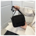 Minimalist black faux shearling crossbody bag with adjustable nylon strap for women - Black