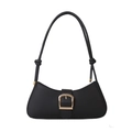 Chic black baguette shoulder bag with gold horseshoe buckle and knotted strap detail - Black