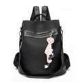 Zaino da donna in nylon nero con ciondolo a forma di gatto e cuore alla moda - Nero