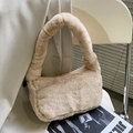 Chic beige faux fur underarm bag with fluffy integrated handle for winter styling - Khaki