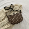 Quilted crossbody bag in deep brown finish with diamond stitching and adjustable strap - Brown