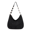 Bolso de hombro minimalista negro mate con cadena de metal y forro rojo en contraste - Negro