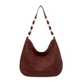 Bolso de hombro media luna en ante marrón oscuro con correa de cadena dorada - Burdeos