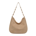 Bolso hobo minimalista de ante caqui con correa de cadena y cierre de cremallera - Caqui