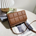Brown quilted crossbody bag with stylish woven pattern and adjustable shoulder strap - Dark Brown